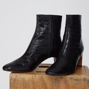 MAJE LEATHER ANKLE BOOTS - CROC EFFECT - BLACK - 36 - NWT
